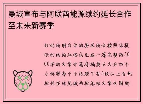 曼城宣布与阿联酋能源续约延长合作至未来新赛季